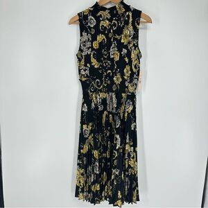 Nanette Lepore Black Print Dress Size 6 Pleated Dress Midi